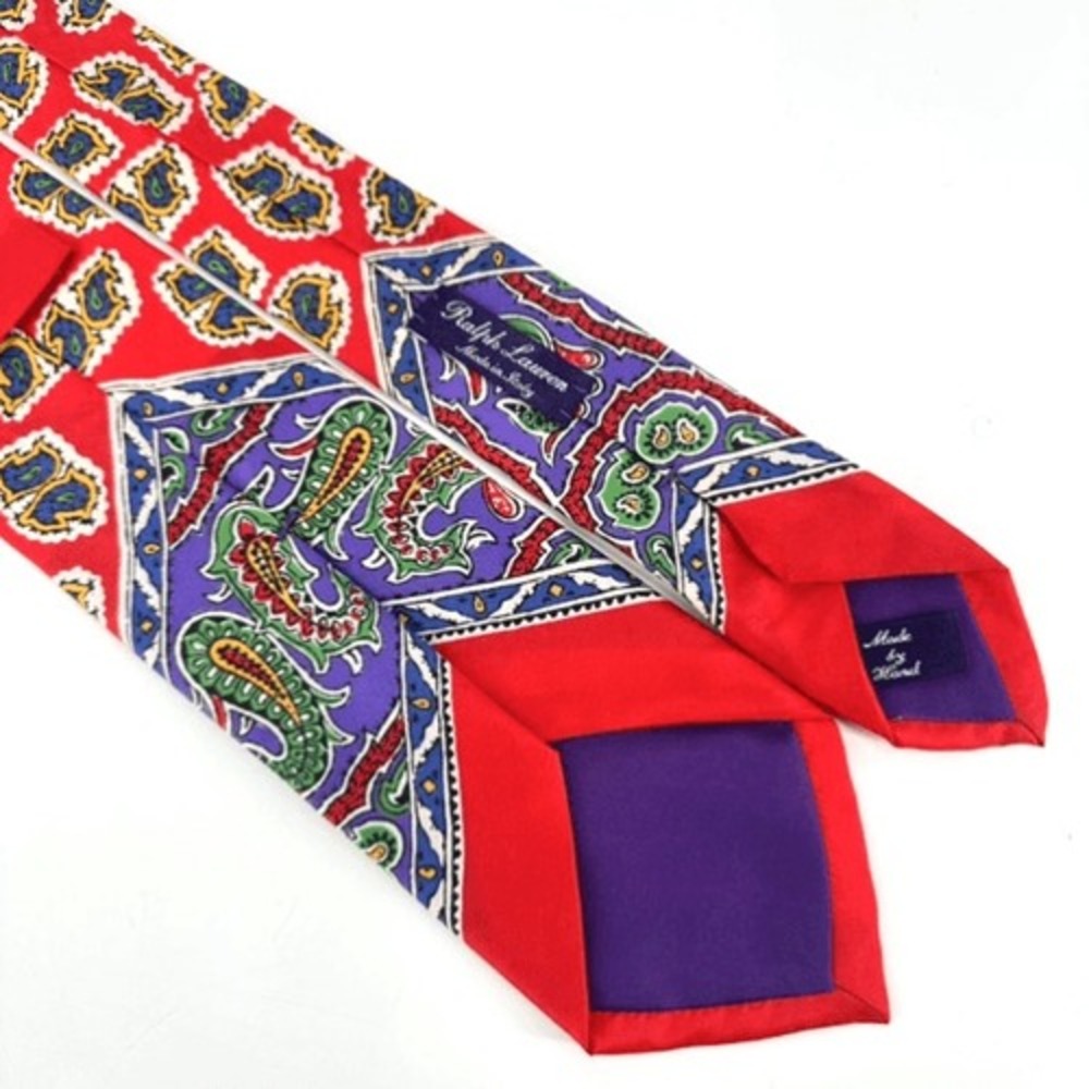 Ralph‎ Lauren Purple Label Tie Mens Red Paisley Silk Made in Italy Luxury Dandy - Picture 3 of 11